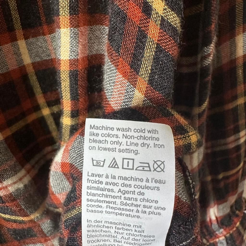 Madewell Ruffle Cuff Plaid Button Blouse Brown Rust Black Size M - Picture 9 of 9